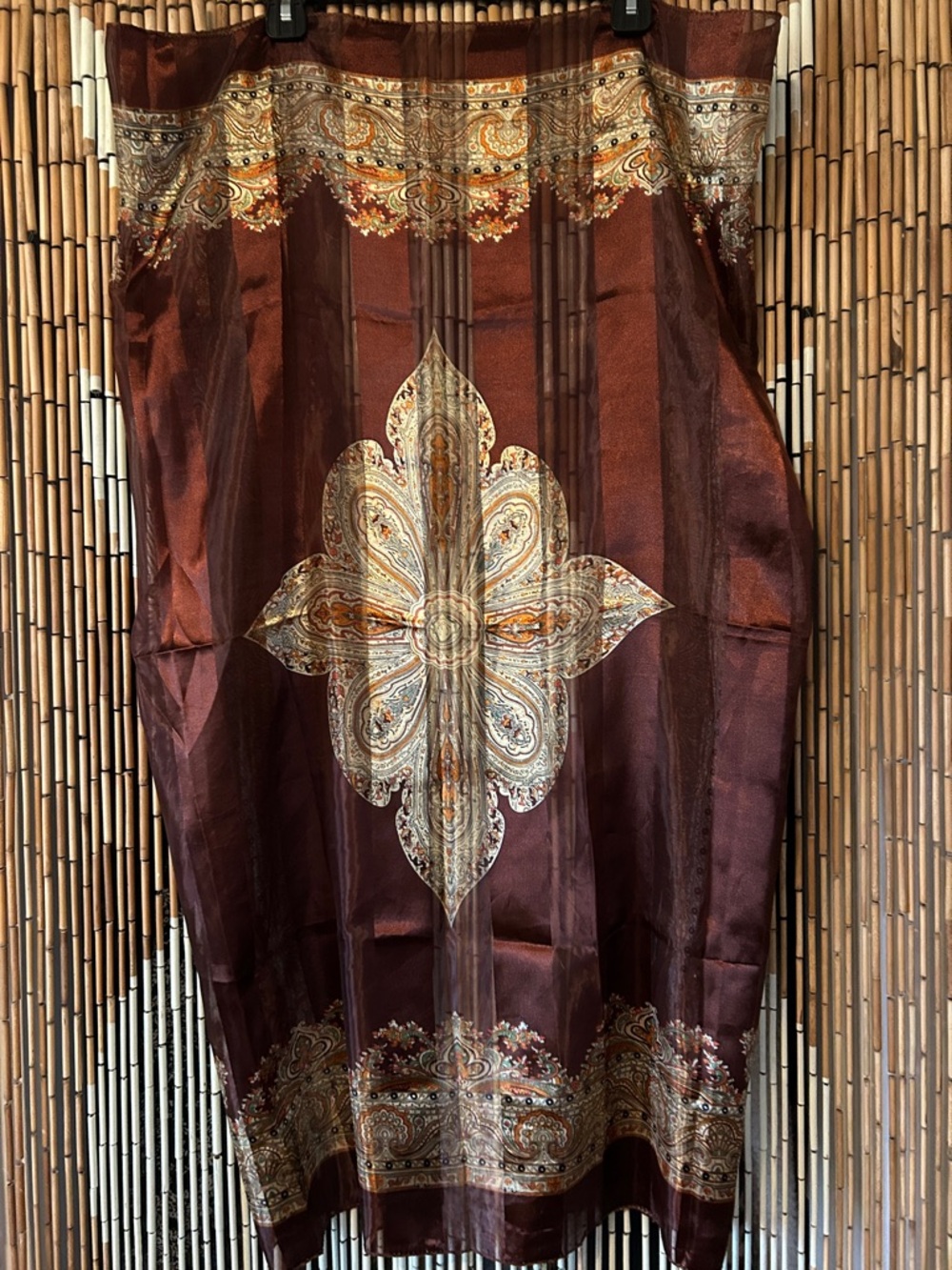 Silky Paisley Square Scarf in Rich Brown and Gold